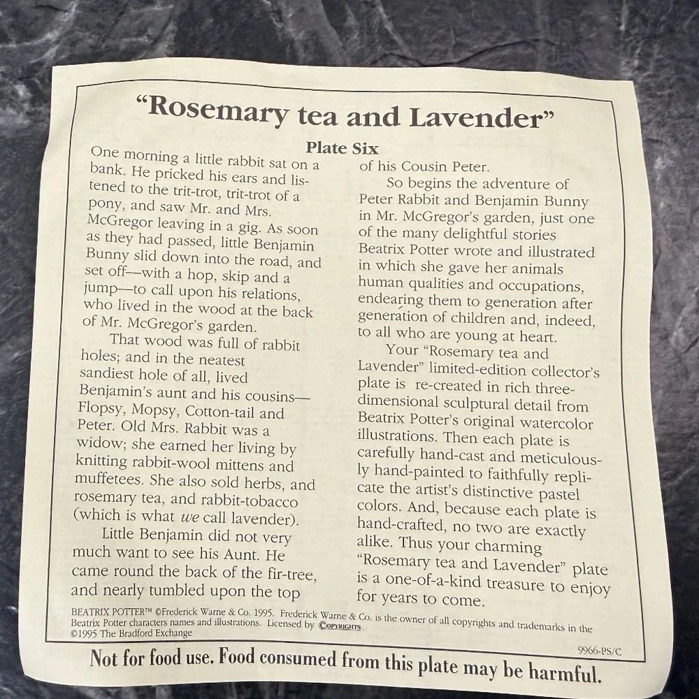 1995 THE BRADFORD EXCHANGE “Rosemary tea and Lavender” Plate #A1110